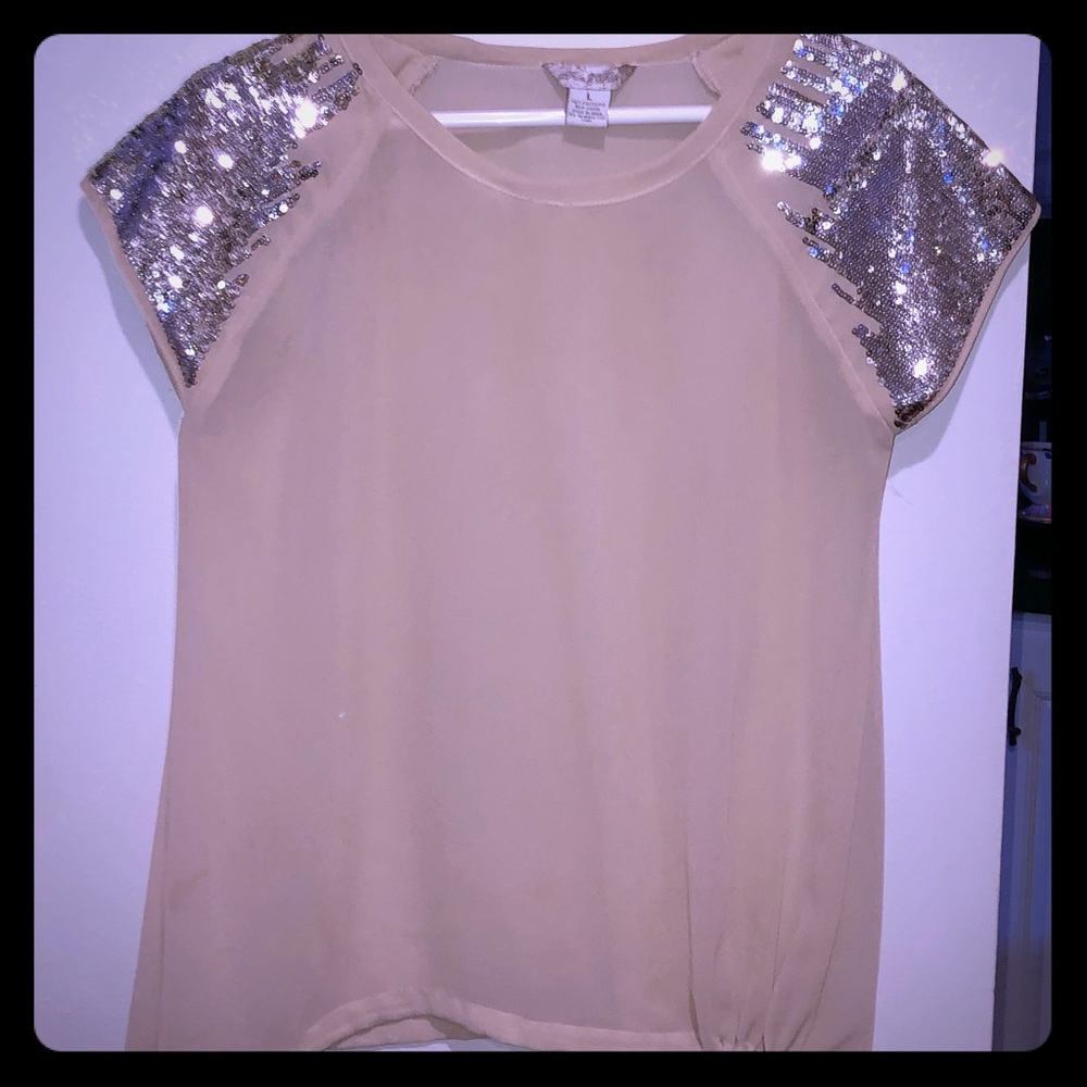 Sheer beige shirt with glitter shoulders